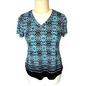 Croft & Barrow Women's L Tunic Tee Shirt Mosaic Tile Print Short Sleeve Vneck